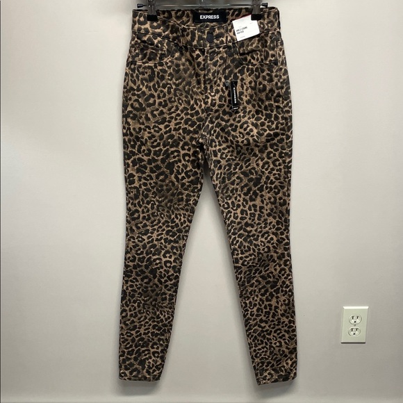 NWT Express Ankle Legging High Rise Denim Jeans Leopard Print 0L - Picture 1 of 16